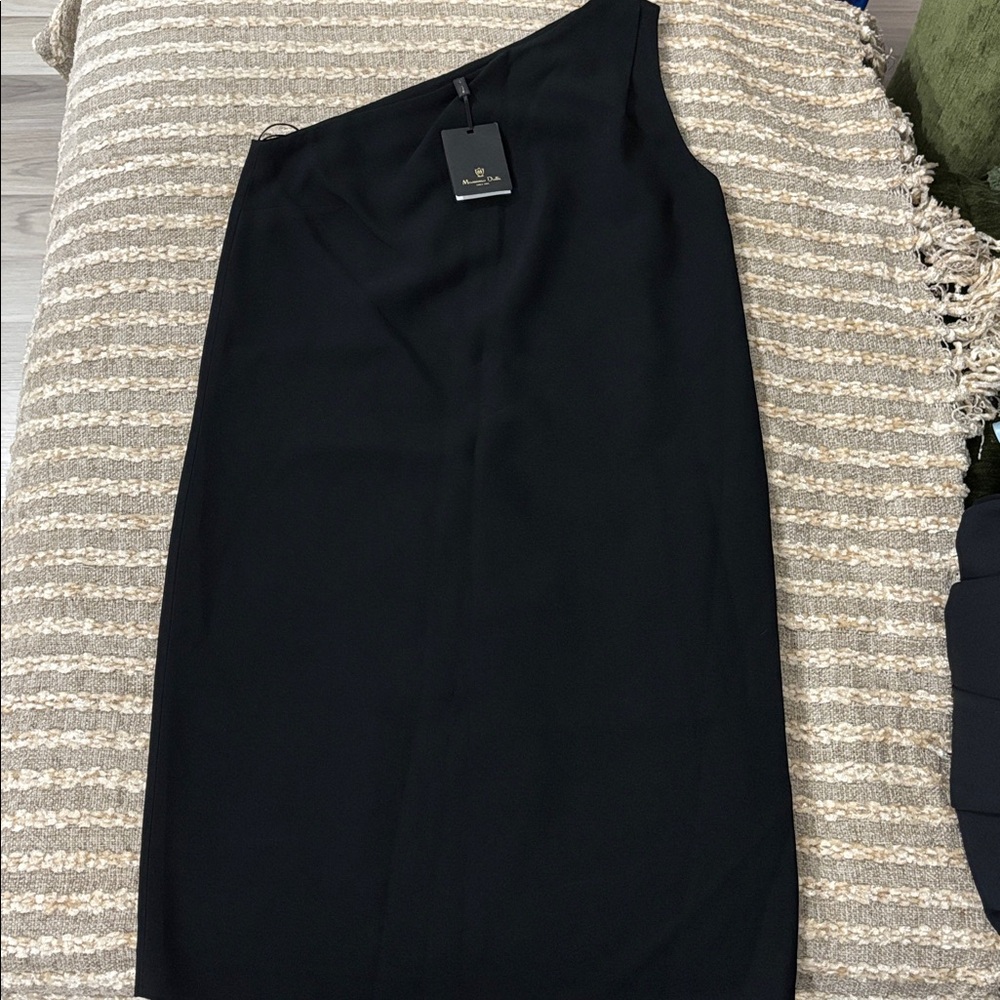 Massimo Dutti Black One Shoulder Shift Cocktail Special Occasion Dress Size 6 - Picture 2 of 13